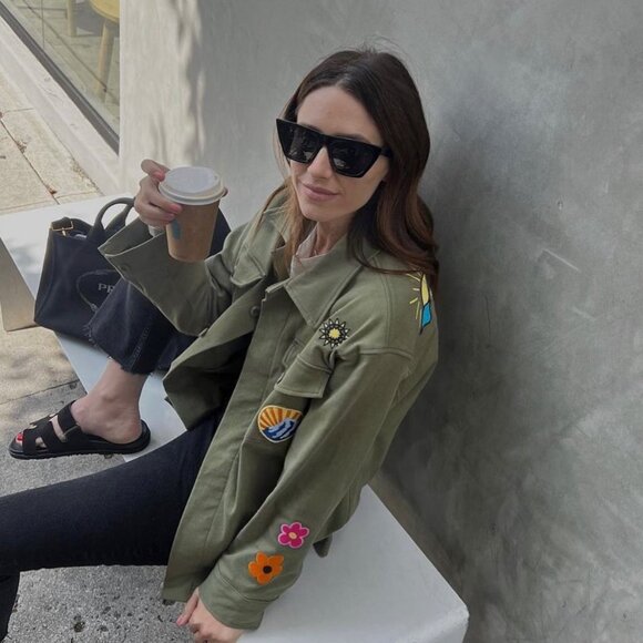 Rare Electric & Rose Emerson Military Patch Olive Jacket Size Large